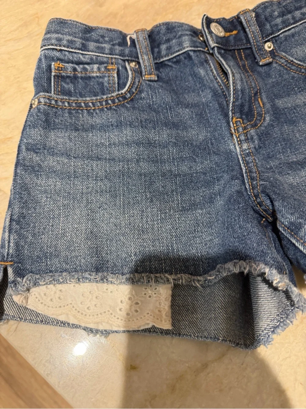 Old Navy Girls' Blue Denim Shorts with White Lace Trim
